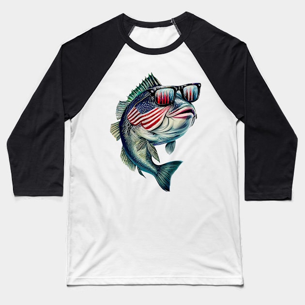 Cool American Bass Fish #3 Baseball T-Shirt by Chromatic Fusion Studio